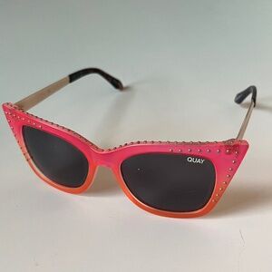 Quay x Saweetie Harper Cat Eye Studded Pink and Orange Sunglasses with Case